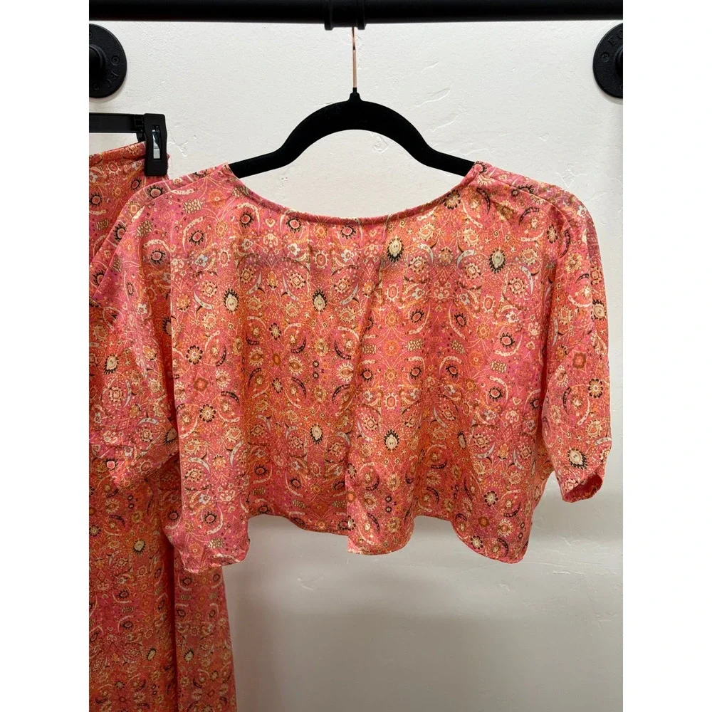 Free People Candy Combo Pink Orange Paisley Crop Top & Maxi Skirt Set Size 0 NWT